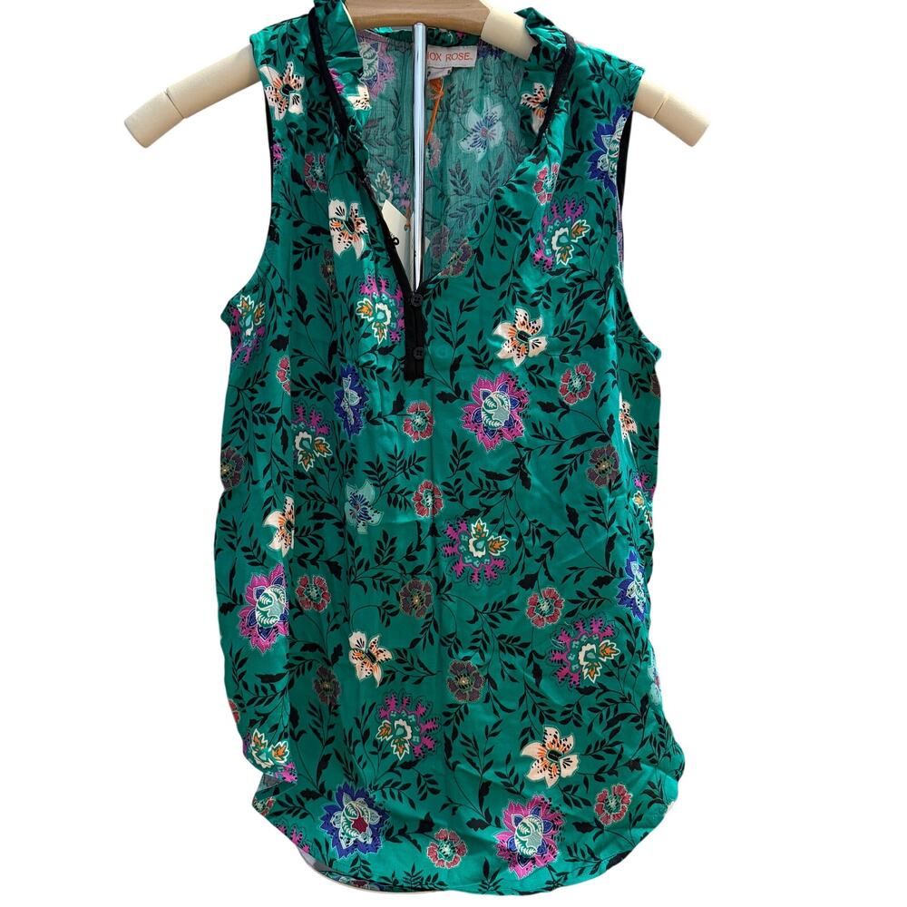 Knox Rose Women's Green Floral Ruffle V-Neck Tank Top - Size XS - NWT